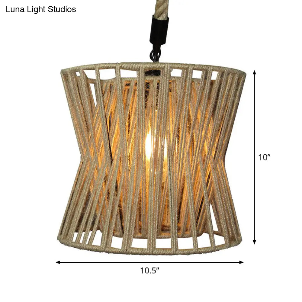 Hourglass-Shaped Drop Pendant Farmhouse Ceiling Hang Light - Brown 1 Bulb