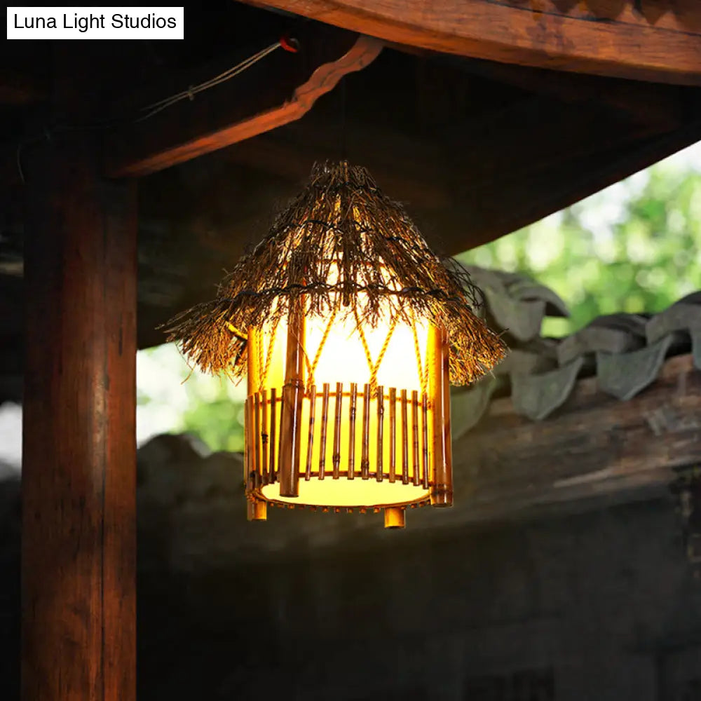 House-Shaped Bamboo Pendant Lamp - Asian Restaurant Hanging Light Fixture