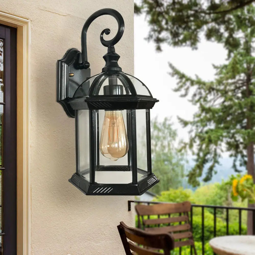 House Shaped Wall Mount Light With Clear Glass Ideal For Courtyard Black