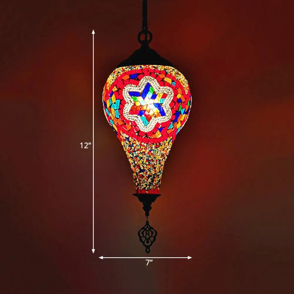 Ice Cream Pendant Light Fixture - Traditional White/Red/Yellow Stained Art Glass Ceiling Lamp Red