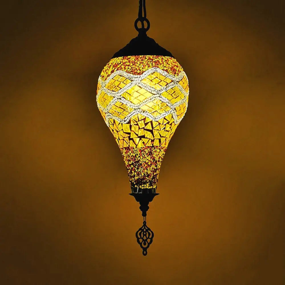 Ice Cream Pendant Light Fixture - Traditional White/Red/Yellow Stained Art Glass Ceiling Lamp Yellow