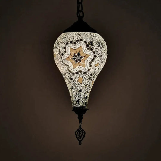 Ice Cream Pendant Light Fixture - Traditional White/Red/Yellow Stained Art Glass Ceiling Lamp White