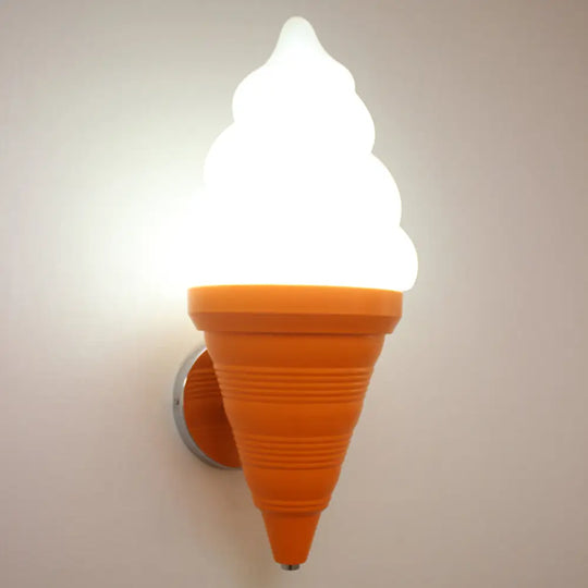 Ice Cream Shaped Led Wall Lamp For Childrens Bedroom Orange / White