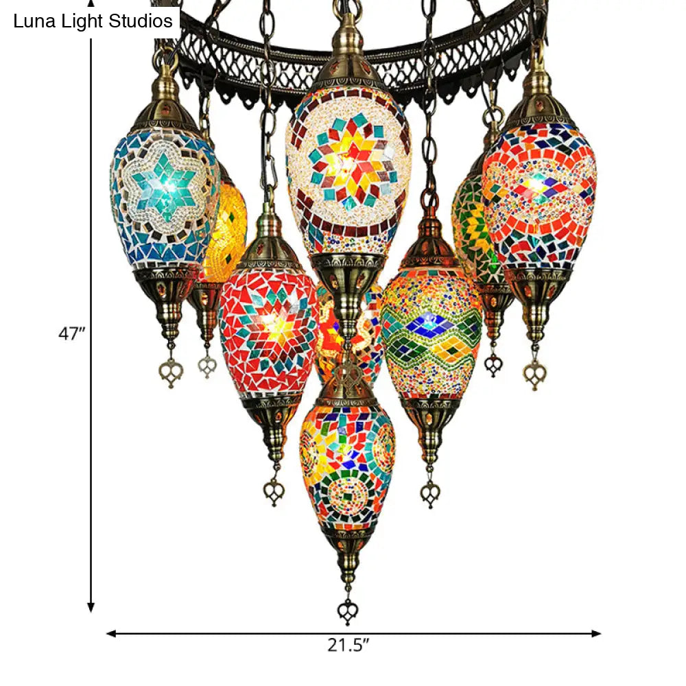 Ice Cream Stained Glass Pendant Chandelier - Traditional 10-Head Ceiling Light In