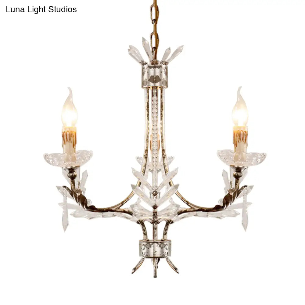 Ice Crystal 3-Head Candelabra Pendant Chandelier With Antiqued Rust Finish