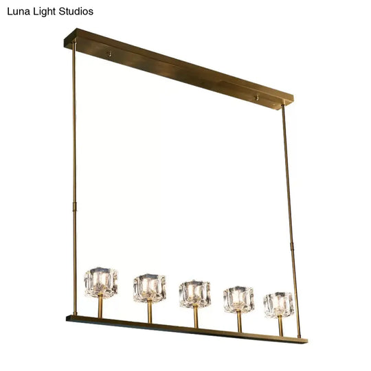 Ice Cube Crystal Pendant Light - Minimalist Gold Dining Room Island Lamp (5/10 Heads)