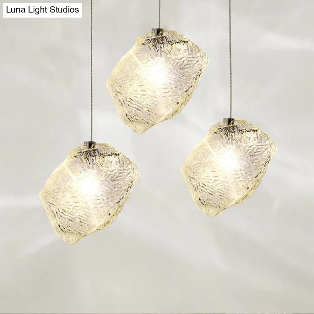 Ice Glass Hanging Ceiling Light - Minimalist Clear Pendant Lamp For Dining Room (1 Light)