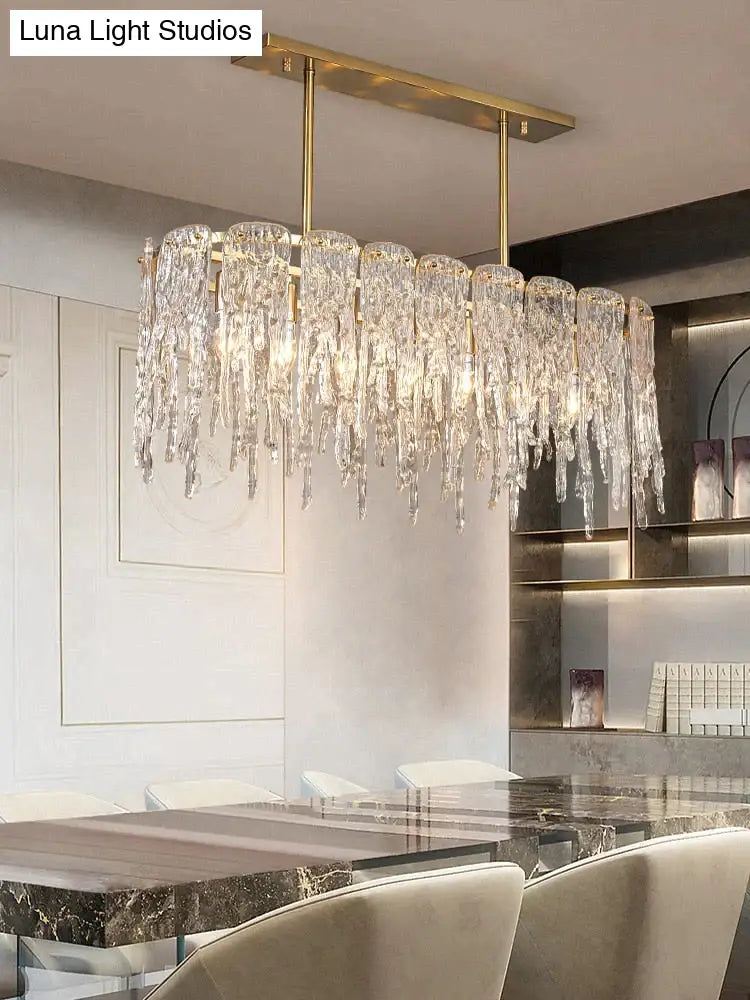 Icicle Nordic All Copper Modern Luxury Crystal Rectangular Chandelier Chandelier