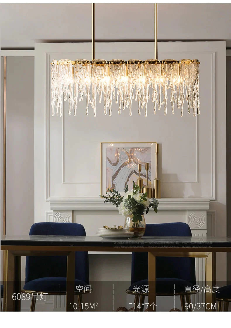 Icicle Nordic All copper modern luxury crystal rectangular chandelier