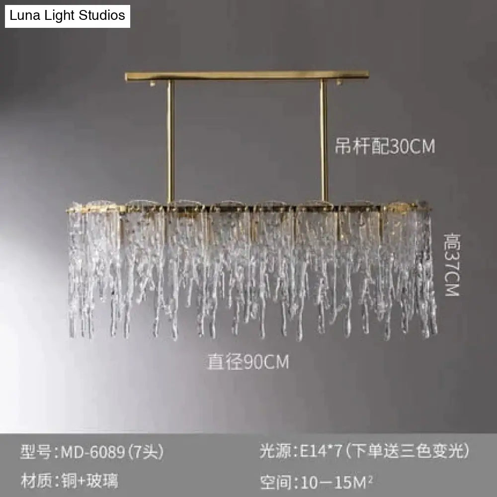 Icicle Nordic All Copper Modern Luxury Crystal Rectangular Chandelier Chandelier