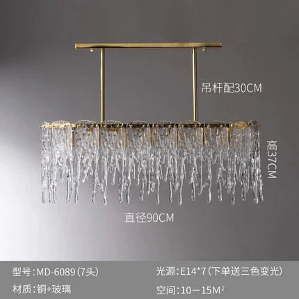 Icicle Nordic All copper modern luxury crystal rectangular chandelier