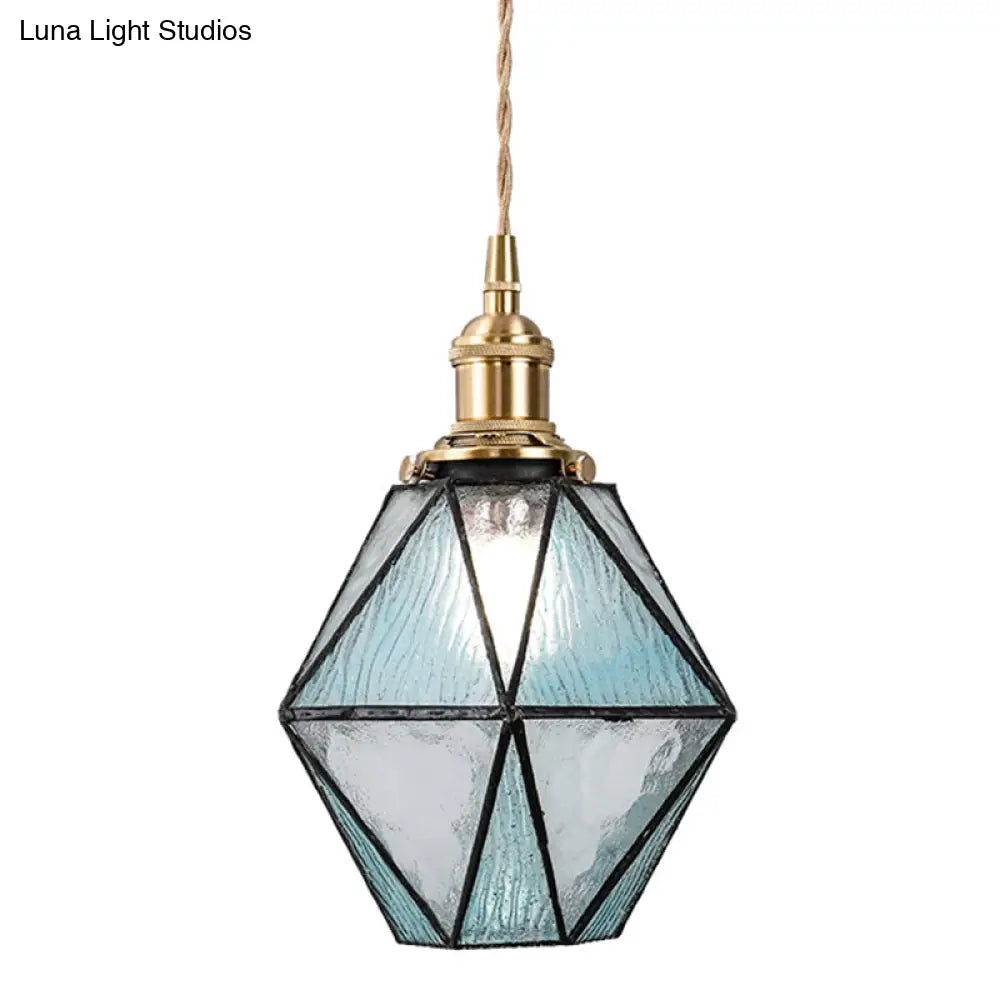 Icy Clear Glass Pendant Lamp: Geometric 1 Light Tiffany-Style Fixture