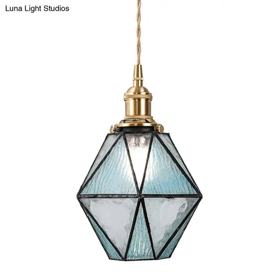 Icy Clear Glass Pendant Lamp: Geometric 1 Light Tiffany-Style Fixture