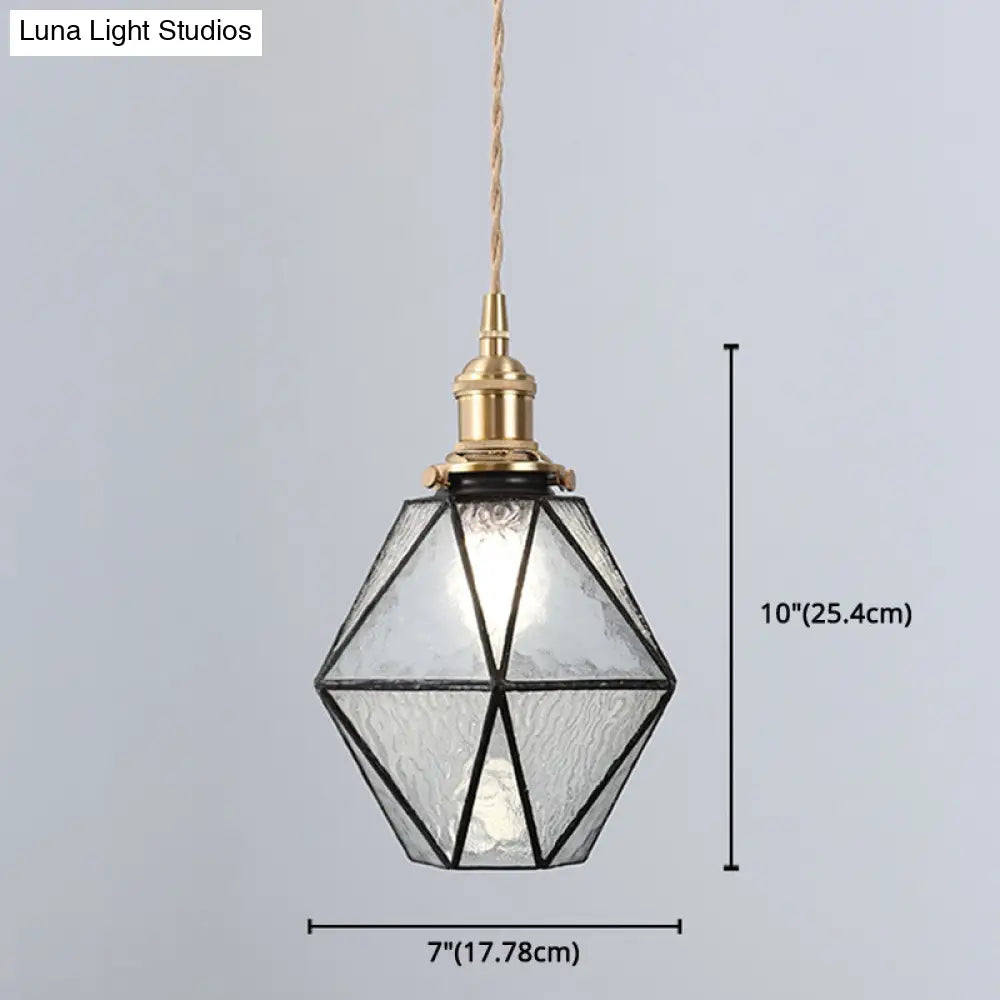 Icy Clear Glass Pendant Lamp: Geometric 1 Light Tiffany-Style Fixture