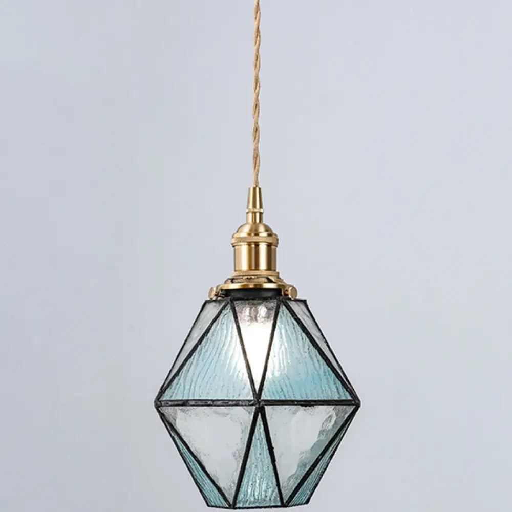 Icy Clear Glass Pendant Lamp: Geometric 1 Light Tiffany-Style Fixture Blue
