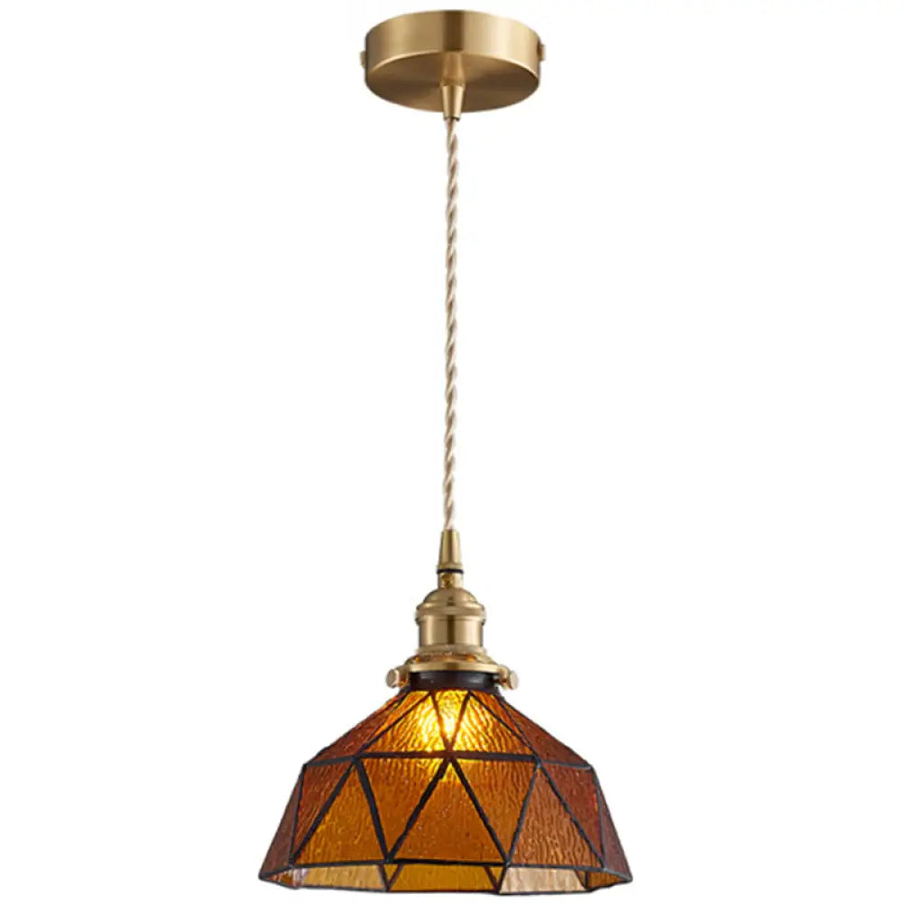 Icy Geometric Glass Hanging Lamp With Tiffany-Style Pendant Fixture 1 / Amber