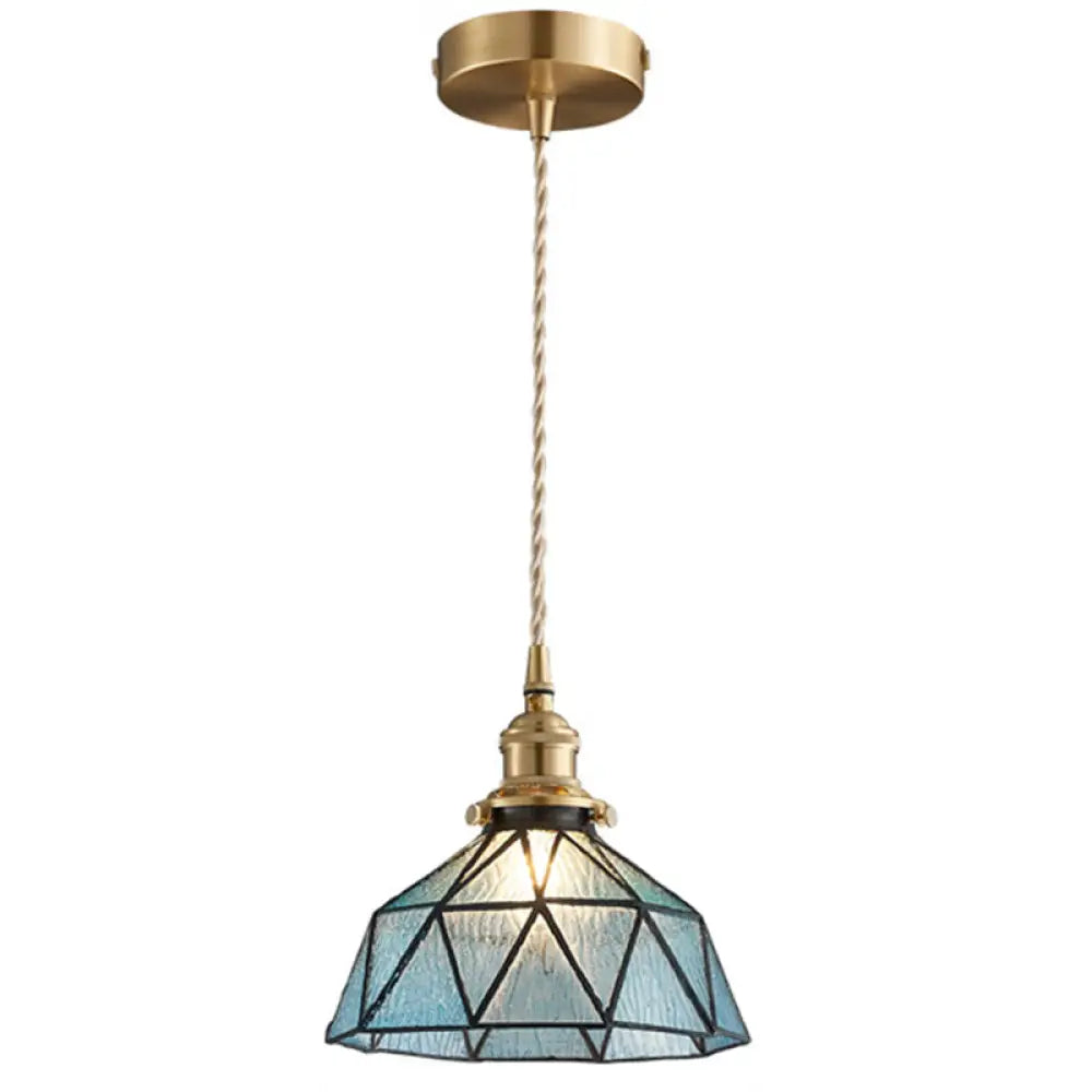 Icy Geometric Glass Hanging Lamp With Tiffany-Style Pendant Fixture 1 / Blue