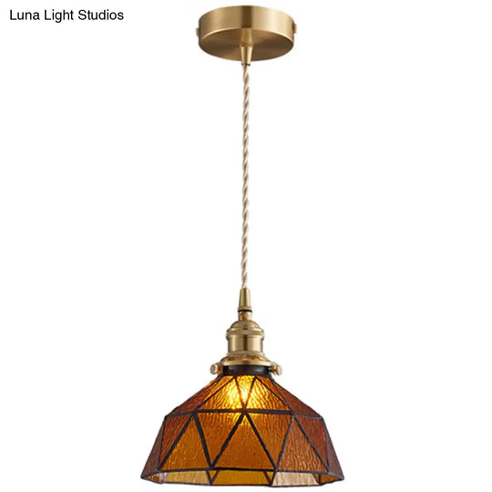 Geometric Icy Glass Pendant Lamp In Tiffany-Style 1 / Amber