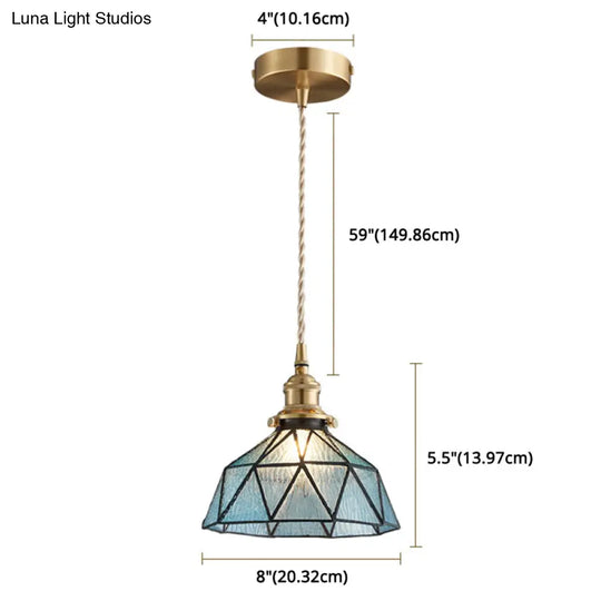 Icy Geometric Glass Hanging Lamp With Tiffany-Style Pendant Fixture