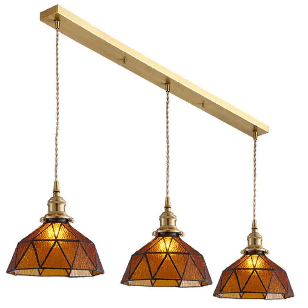 Icy Geometric Glass Hanging Lamp With Tiffany-Style Pendant Fixture 3 / Amber