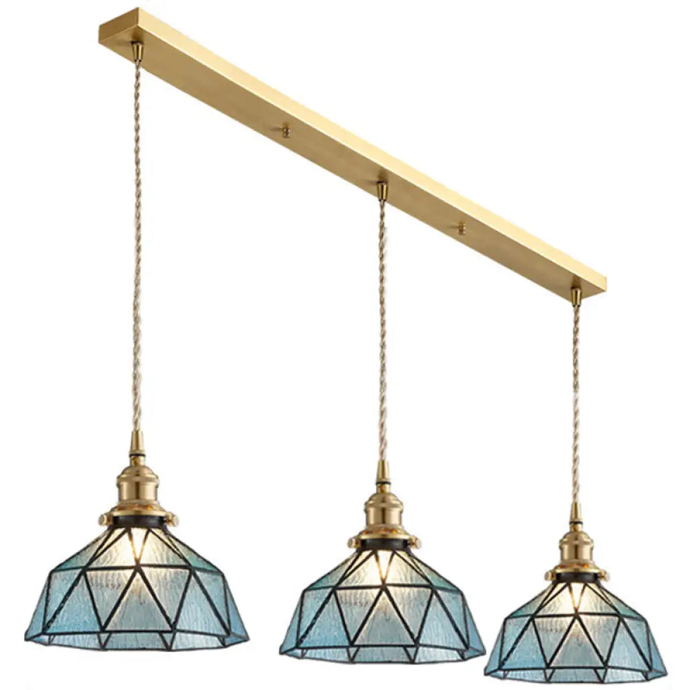 Icy Geometric Glass Hanging Lamp With Tiffany-Style Pendant Fixture 3 / Blue