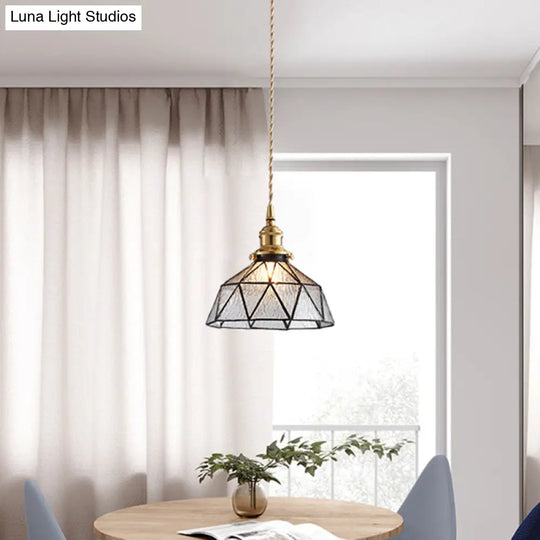 Icy Geometric Glass Hanging Lamp With Tiffany-Style Pendant Fixture