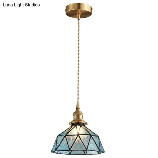 Icy Geometric Glass Hanging Lamp With Tiffany-Style Pendant Fixture