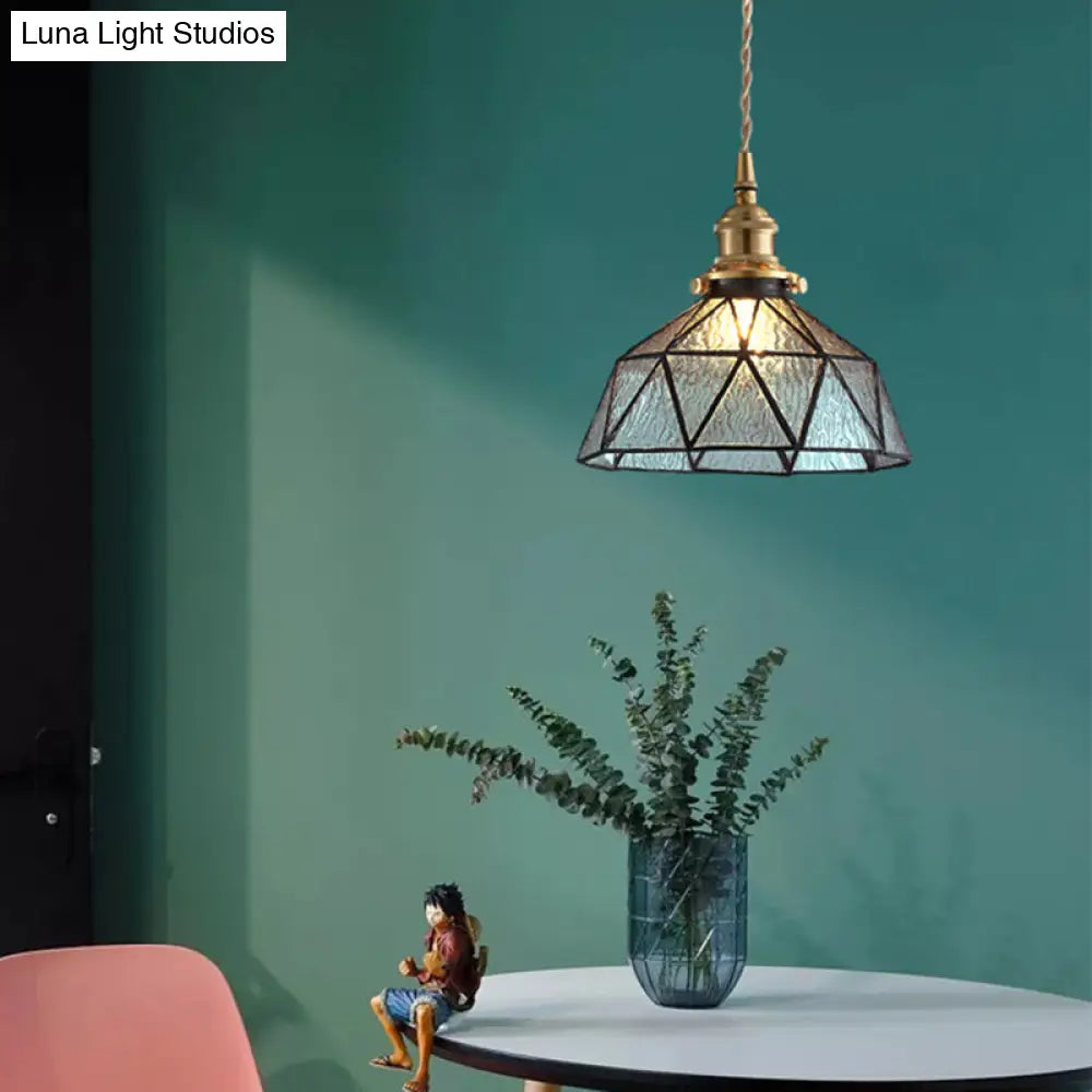 Icy Geometric Glass Hanging Lamp With Tiffany-Style Pendant Fixture