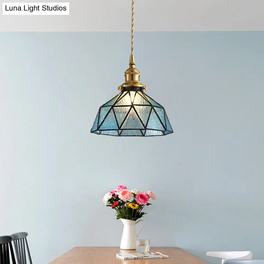 Icy Geometric Glass Hanging Lamp With Tiffany-Style Pendant Fixture