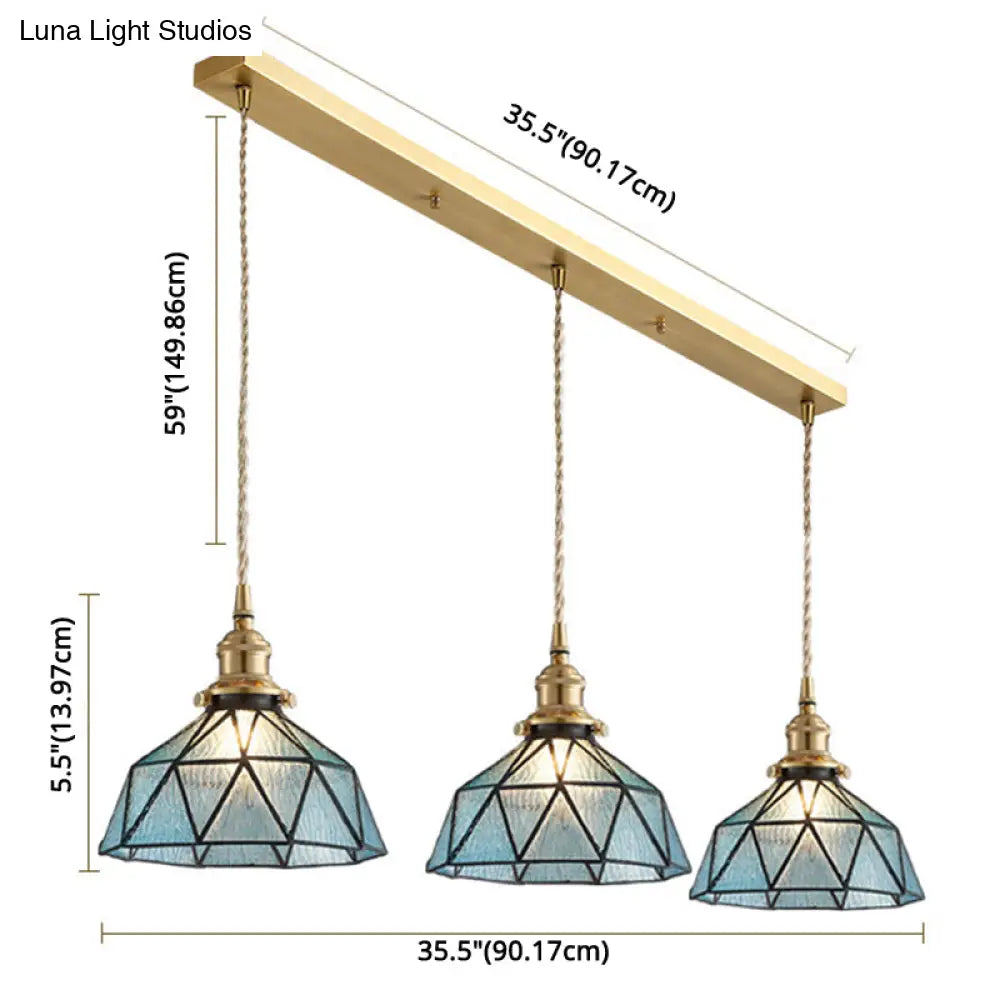 Icy Geometric Glass Hanging Lamp With Tiffany-Style Pendant Fixture