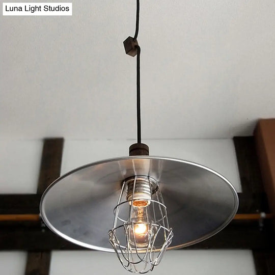 Aluminum Pendant Light With Wire Cage And Wood Cork: Farmhouse Style Suspension Lamp