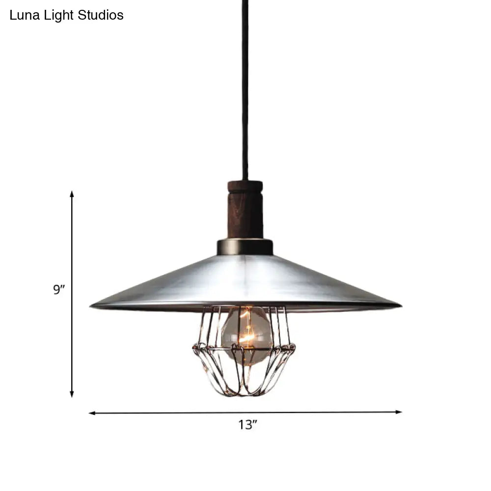 Aluminum Pendant Light With Wire Cage And Wood Cork: Farmhouse Style Suspension Lamp