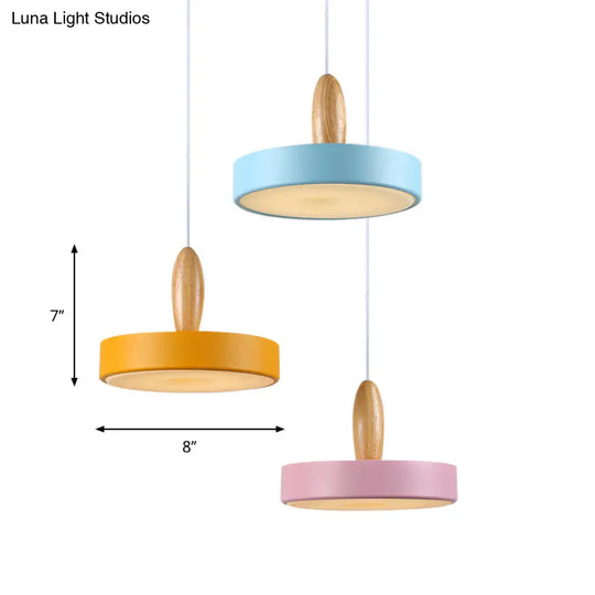 Ilaria - Circular Circle Metal Hanging Pendant Light Contemporary 3 Lights Blue And Pink Yellow