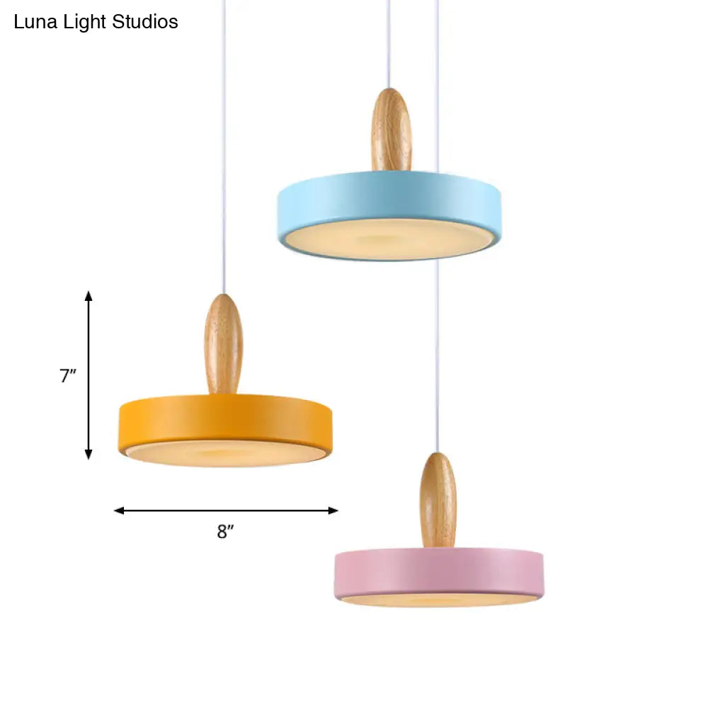 Ilaria - Circular Circle Metal Hanging Pendant Light Contemporary 3 Lights Blue And Pink Yellow