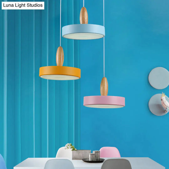 Ilaria - Circular Circle Metal Hanging Pendant Light Contemporary 3 Lights Blue And Pink Yellow