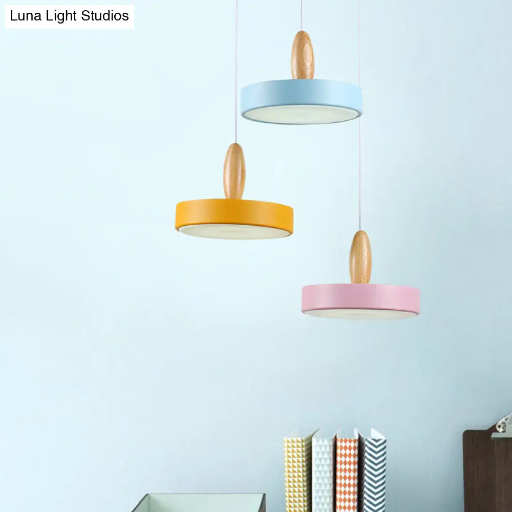 Ilaria - Circular Circle Metal Hanging Pendant Light Contemporary 3 Lights Blue And Pink Yellow