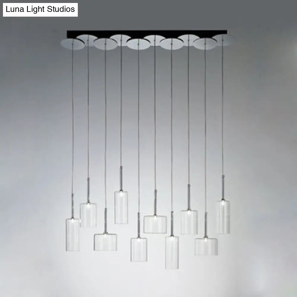 Ilaria - Modern 3/6/10 Lights Dining Room Cluster Lighting With Cylinder Clear Glass Shade Chrome