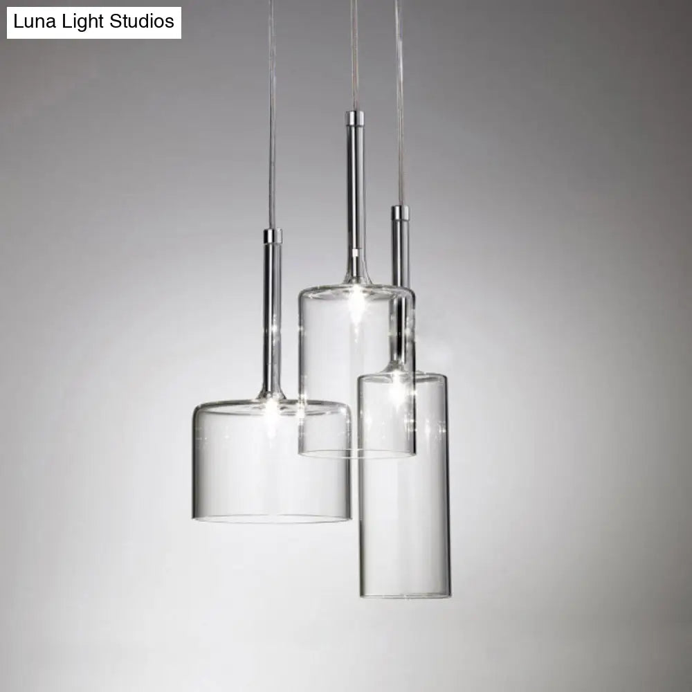 Ilaria - Modern 3/6/10 Lights Dining Room Cluster Lighting With Cylinder Clear Glass Shade Chrome