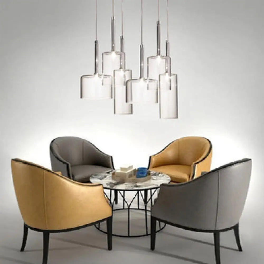 Ilaria - Modern 3/6/10 Lights Dining Room Cluster Lighting With Cylinder Clear Glass Shade Chrome