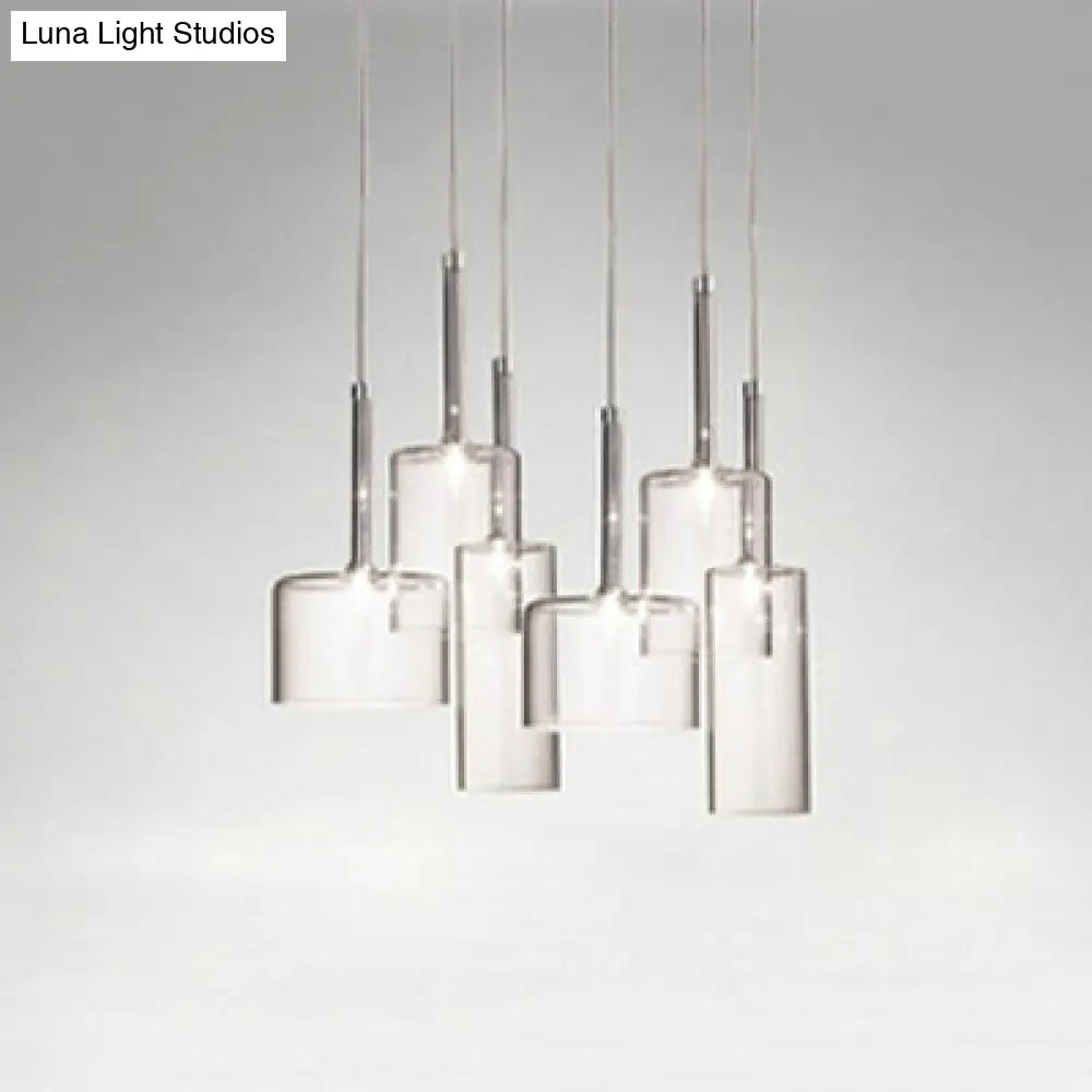 Ilaria - Modern 3/6/10 Lights Dining Room Cluster Lighting With Cylinder Clear Glass Shade Chrome