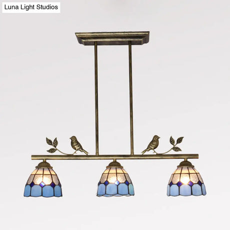 Indoor Island Pendant Light - Tiffany Style Antique Brass/Black/Blue Dome Stainless Glass Shade Pack