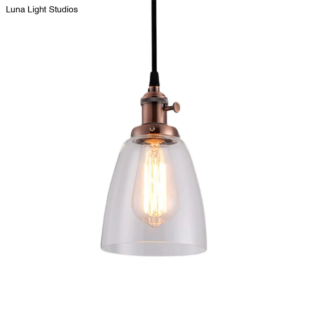 Industrial Hanging Light Kit - Bell Clear Glass Pendant Lamp With Bronze/Brass/Copper Top