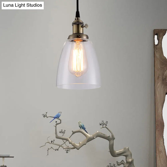 Industrial Hanging Light Kit - Bell Clear Glass Pendant Lamp With Bronze/Brass/Copper Top Bronze