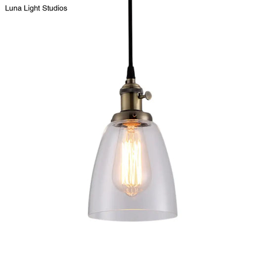 Industrial Hanging Light Kit - Bell Clear Glass Pendant Lamp With Bronze/Brass/Copper Top