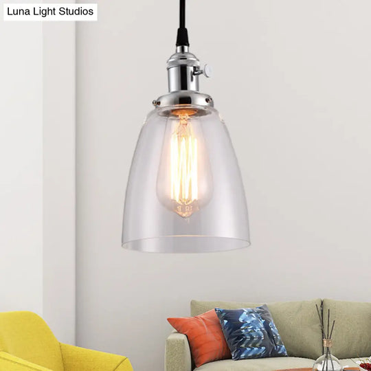 Industrial Hanging Light Kit - Bell Clear Glass Pendant Lamp With Bronze/Brass/Copper Top Chrome