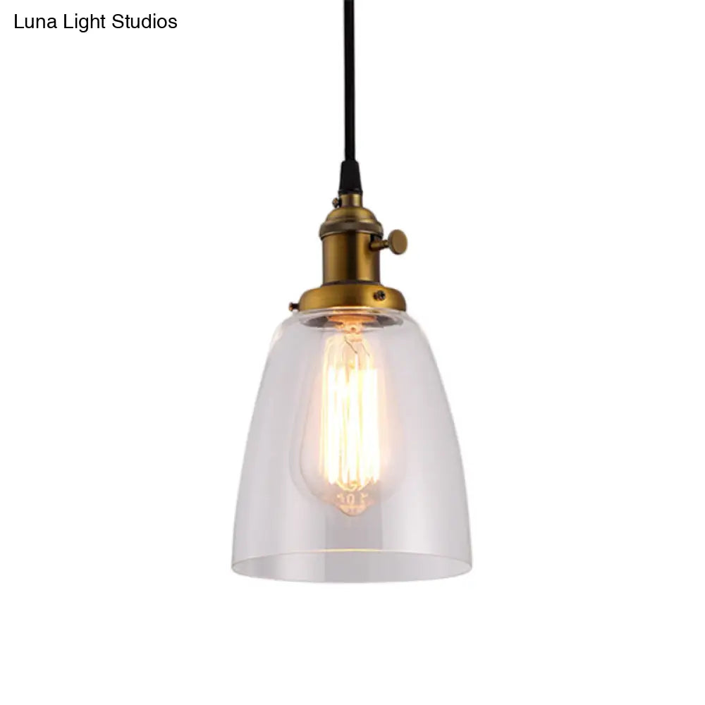 Industrial Hanging Light Kit - Bell Clear Glass Pendant Lamp With Bronze/Brass/Copper Top