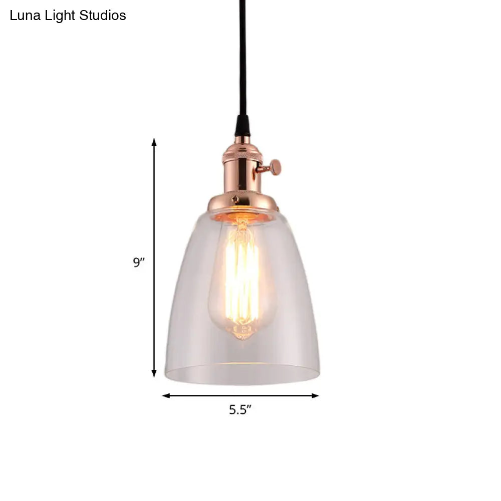 Industrial Hanging Light Kit - Bell Clear Glass Pendant Lamp With Bronze/Brass/Copper Top