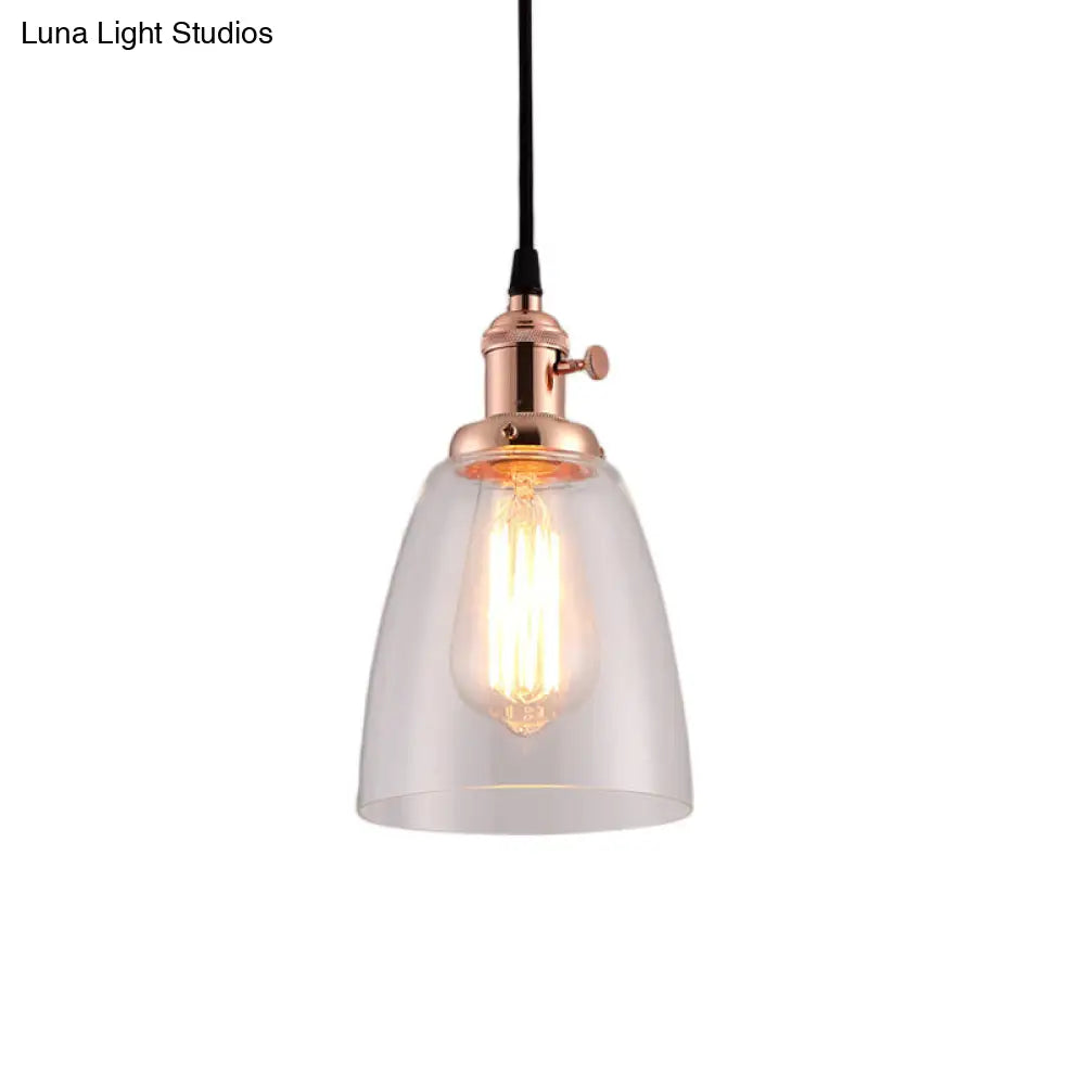 Industrial Hanging Light Kit - Bell Clear Glass Pendant Lamp With Bronze/Brass/Copper Top