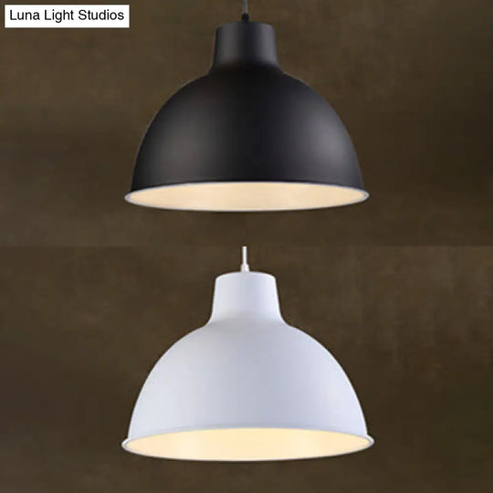 Industrial Aluminum Dome Pendant Light In Black/White For Dining Room Suspension