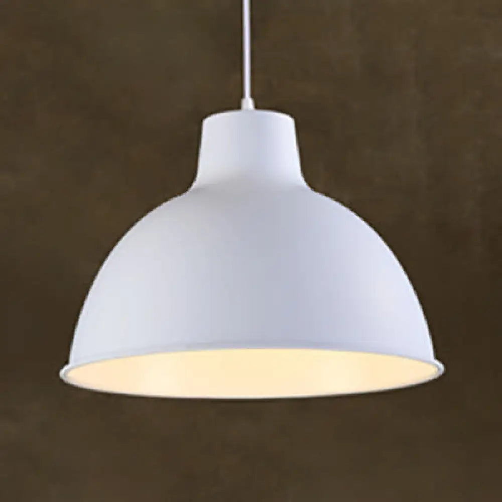 Industrial 1-Head Aluminum Dome Hanging Light In Black/White - Perfect For Dining Rooms White